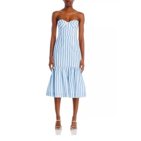 Aqua Stripe Bustier Midi Dress Size XL- New - Picture 1 of 15